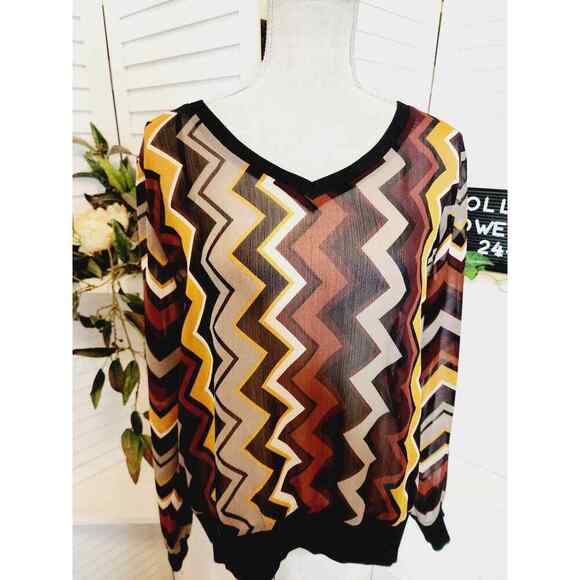 MISSONI HERRINGBONE BROWN BLACK YELLOW SWEATER SIZE XL - Picture 2 of 6